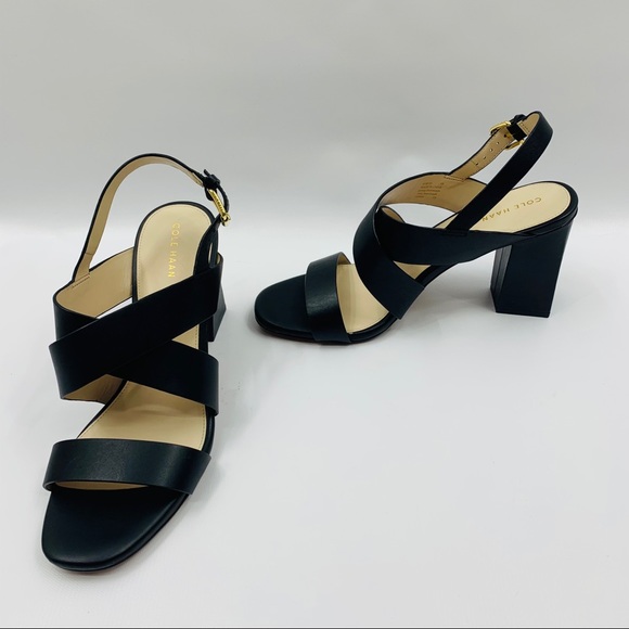 Cole Haan Shoes - Cole Haan Thick Black Strapy Sandal Heel